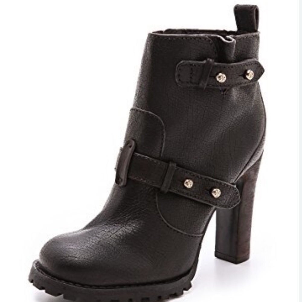Tory Burch Black Leather Buckle Ankle Booties